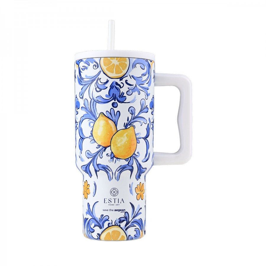 Estia θερμός Straw Tumbler XL Save The Aegean 900ml Amalfi Coast (01-34832)
