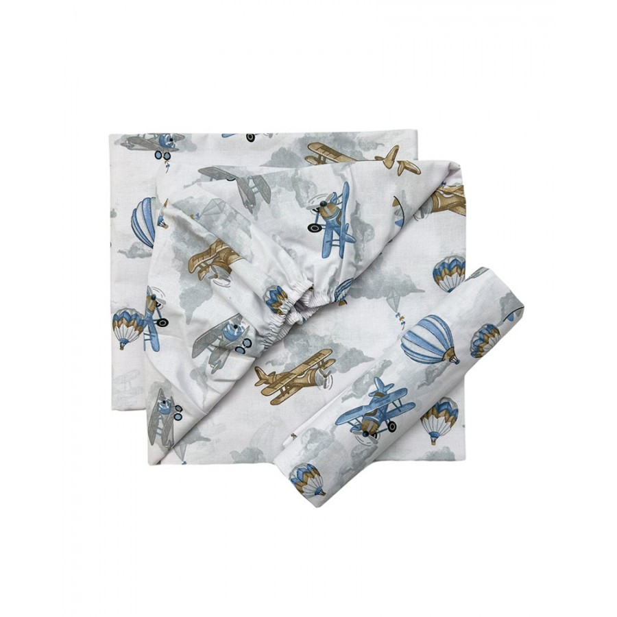 Bunnybebe Σεντόνια κούνιας σετ 3τμχ με λάστιχο, Planes (260-PLANES)
