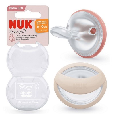 Nuk Πιπίλες Σιλικόνης Mommy Feel για 0-6 μηνών με Θήκη Beige & Red 2τμχ (10175339)