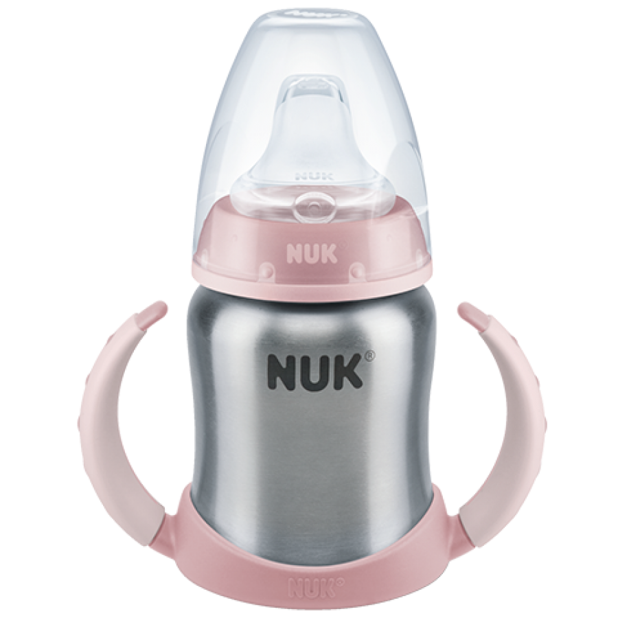 Nuk Ανοξείδωτο First Choice Μπιμπερό Εκπαίδευσης 150 Ml Με Στόμιο Σιλικόνης & 2 Λαβές Pink (10255247)