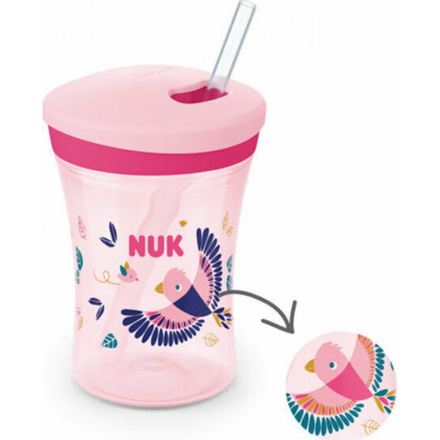 Nuk Παιδικό Ποτηράκι Action Cup  230ml με καλαμάκι που αλλάζει χρώμα Ροζ (10255574)