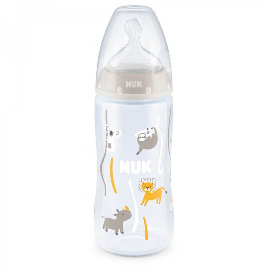 Nuk Πλαστικό Μπιμπερό First Choice Plus Temperature Control Κατά των Κολικών με Θηλή Σιλικόνης 300ml για 6-18 μηνών Grey (10741088-1)