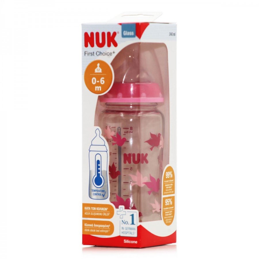 Nuk First Choice Plus Glass γυάλινο Μπιμπερό 240 ml με Δείκτη Ελέγχου Θερμοκρασίας (10745124)