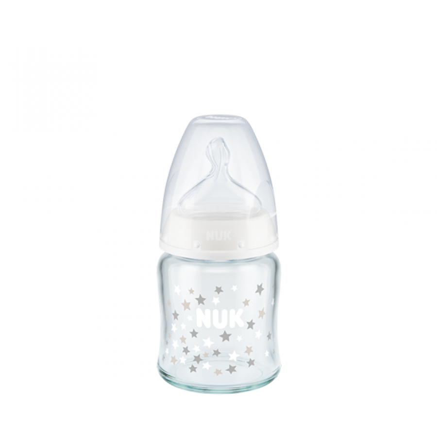 Nuk First Choice Plus Glass γυάλινο Μπιμπερό 120ml με Δείκτη Ελέγχου Θερμοκρασίας Αστεράκια  (10747117-2)