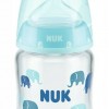 Nuk First Choice Plus Glass γυάλινο Μπιμπερό 120ml με Δείκτη Ελέγχου Θερμοκρασίας Σιέλ Ελεφαντάκια (10747117-1)