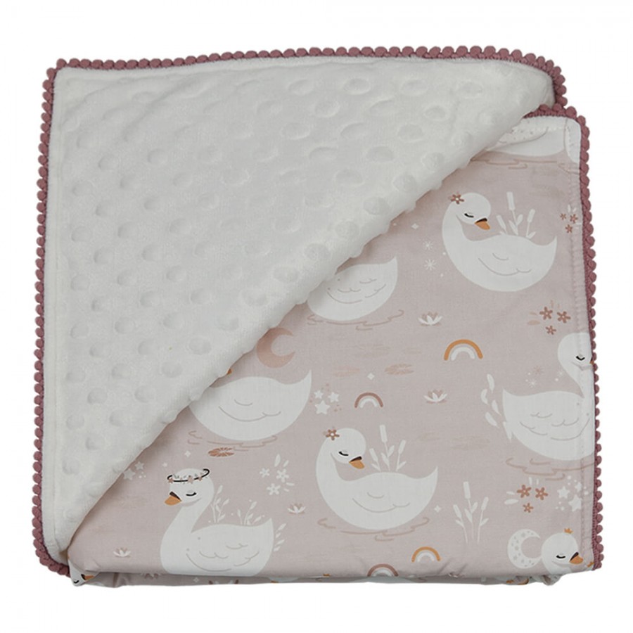 Bebestars  Bρεφική Κουβέρτα Minky 90 x 90 εκ. Swan με Pom-Pom (3143)