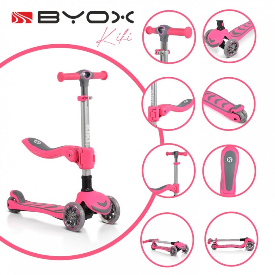 Byox Scooter Αναδιπλούμενο με Κάθισμα Kiki Pink (3800146201920)