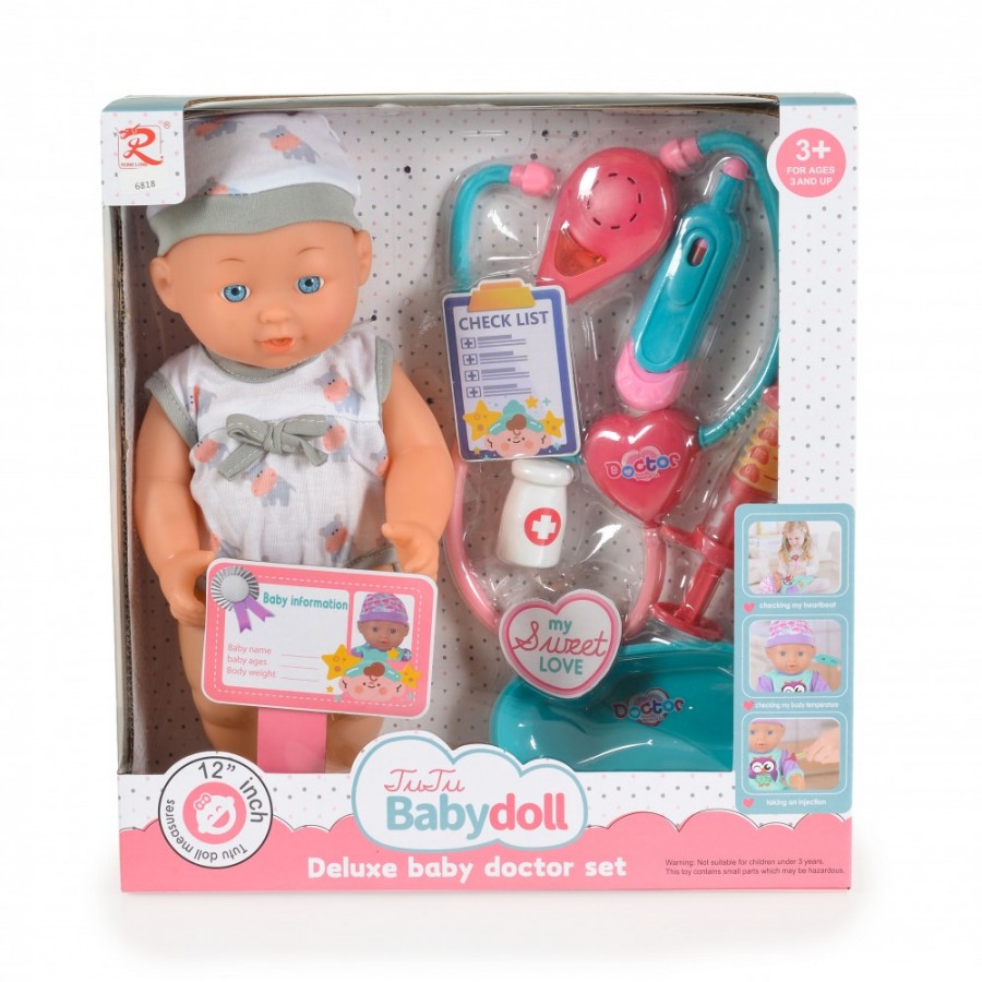 Moni Toys Σετ Μωρού 12" με αξεσουάρ γιατρού Hippo (3800146223595)