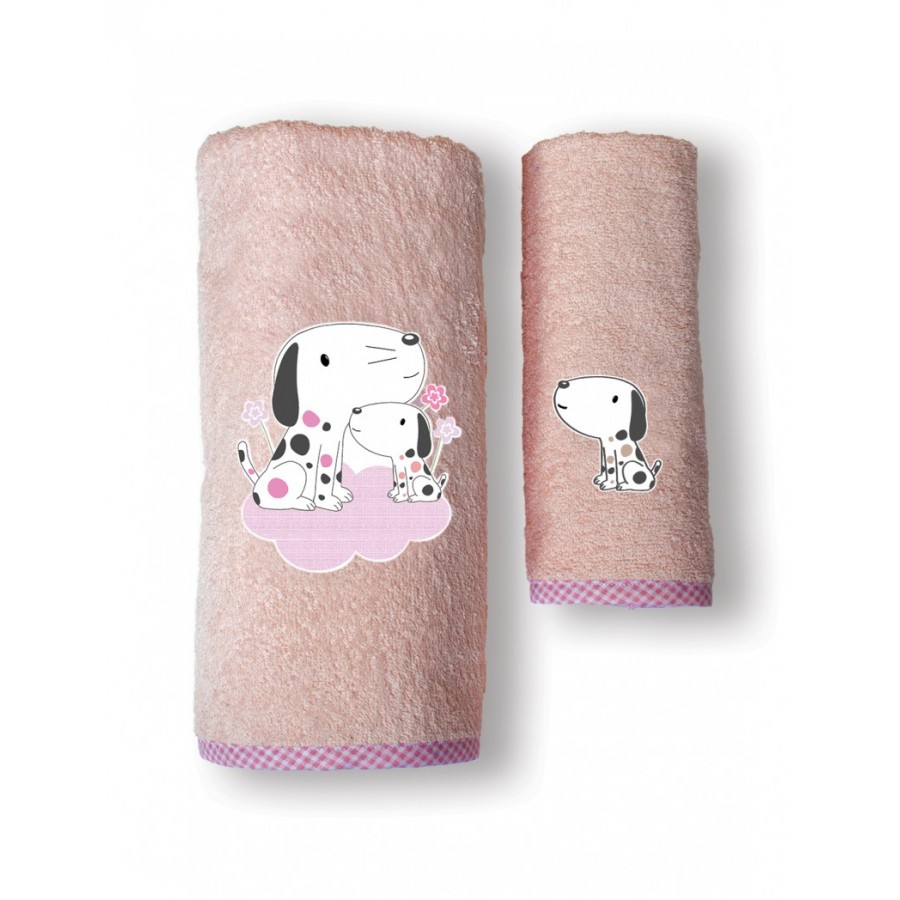 Sb home Σετ Βρεφικές Πετσέτες Baby 2 τμχ με κέντημα Puppy Pink (5206864072145)
