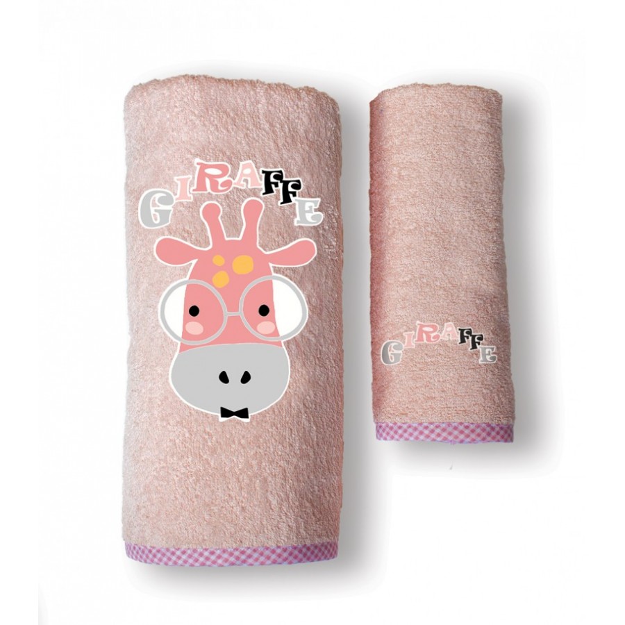 Sb home Σετ Βρεφικές Πετσέτες Baby 2 τμχ με κέντημα Giraffe Pink (5206864072190)