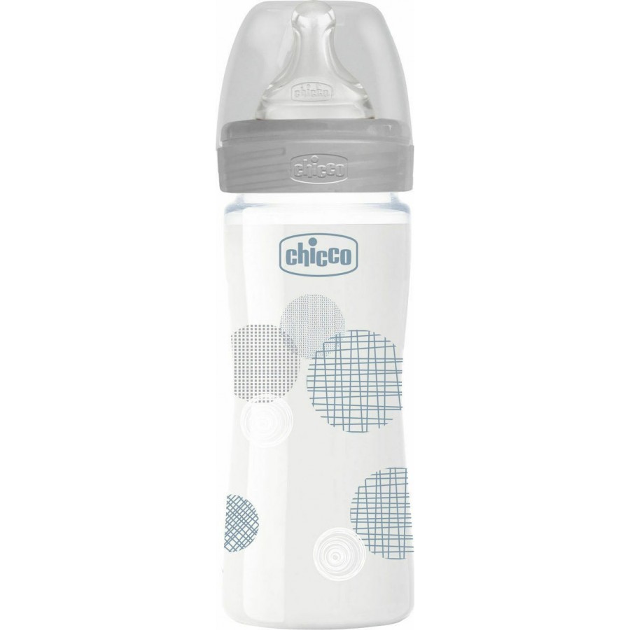 Chicco Γυάλινο Well Being 0m+ Γκρι 240ml (A50-28721-30)