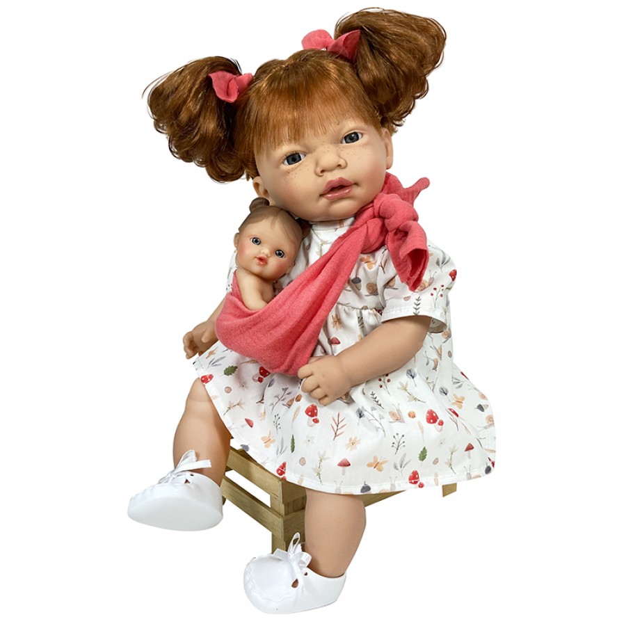 Nines D'Onil: Κούκλα με κοραλί μάρσιπο και μωρό (NDO-1630)