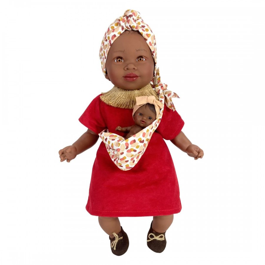 Nines D'Onil: Maria με φορεματάκι και μωράκι σε μάρσιπο Κόκκινο (NDO-2320)