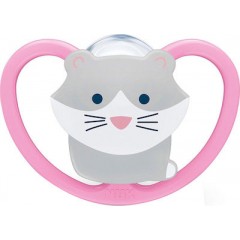 Nuk Ορθοδοντική Πιπίλα Σιλικόνης για 0-6 μηνών Space με Θήκη  Γάτα Ροζ (10730331)