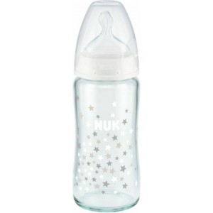 Nuk First Choice Plus Glass γυάλινο Μπιμπερό 240ml με Δείκτη Ελέγχου Θερμοκρασίας Γκρι Αστεράκια (10745124-2) Nuk First Choice Plus Glass γυάλινο Μπιμπερό 240ml με Δείκτη Ελέγχου Θερμοκρασίας Γκρι Αστεράκια (10745124-2)