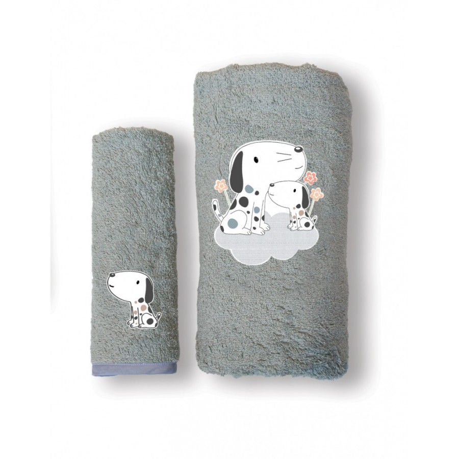 Sb home Σετ Βρεφικές Πετσέτες Baby 2 τμχ με κέντημα Puppy Silver (5206864072152)