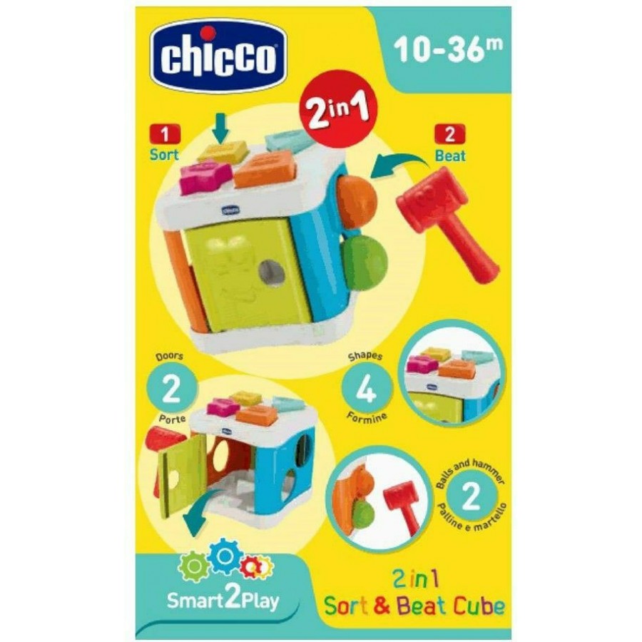 Chicco Εκπαιδευτικό Παιχνίδι Κύβος 2 σε 1 με Σχήματα και Σφυρί (Y02-09686-10)