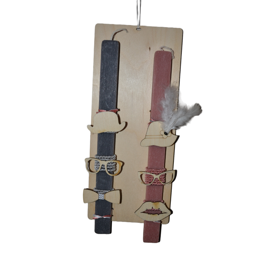 Χειροποίητη Αρωματική Λαμπάδα Για Ζευγάρι με Διακοσμητικά Σε Ξύλινη Βάση (2023158)