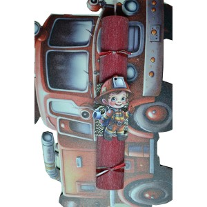 Χειροποίητη Αρωματική Λαμπάδα Πυροσβεστικό Όχημα Με Ξύλινη Βάση που κρεμιέται ως διακοσμητικό Καδράκι (2024270)