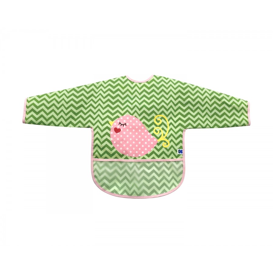Kikka Boo Αδιάβροχη Ποδιά Πλαστική με Αυτοκόλλητο Birds με Τσέπη & Μανίκια Green (31303030021)