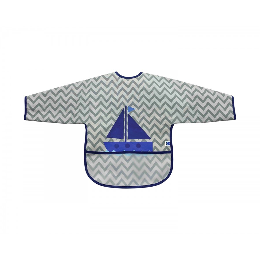 Kikka Boo Αδιάβροχη Ποδιά Πλαστική με Αυτοκόλλητο Boats με Τσέπη & Μανίκια Grey (31303030022)