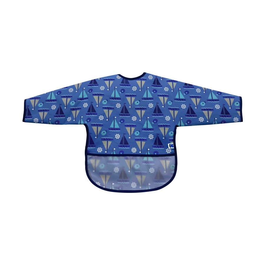 Kikka Boo Αδιάβροχη Ποδιά Πλαστική με Αυτοκόλλητο Boats με Τσέπη & Μανίκια Blue (31303030024)