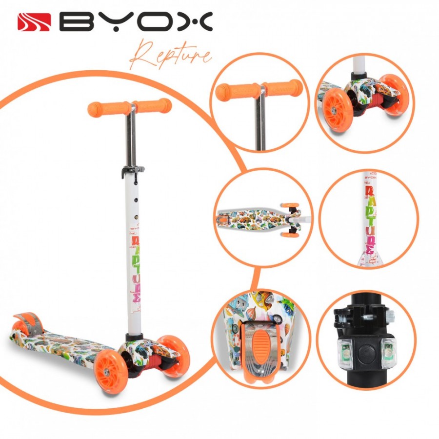 Scooter Rapture Byox με Φωτιζόμενες Ρόδες Orange (3800146225681)