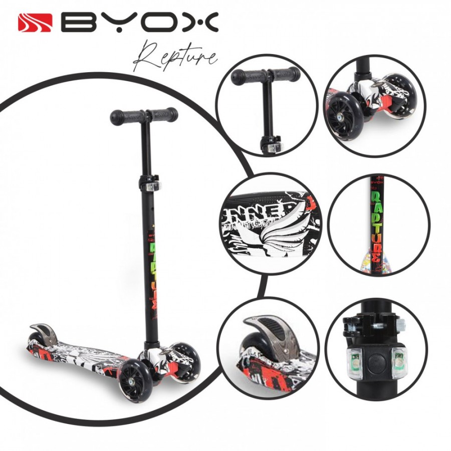 Scooter Rapture Byox με Φωτιζόμενες Ρόδες -Μαύρο New (3800146255428)