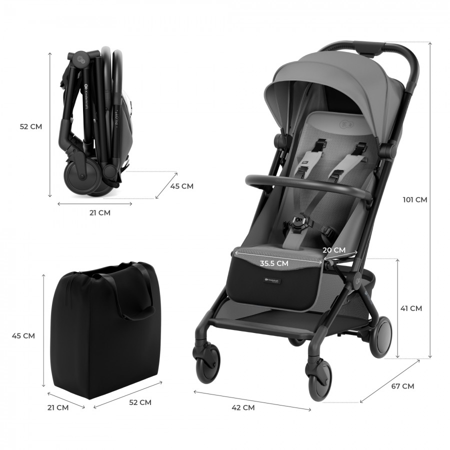 Kinderkraft  Pilot 2 Καρότσι ταξιδίου Cabin Size Grey (KSPILO02GRY0000)