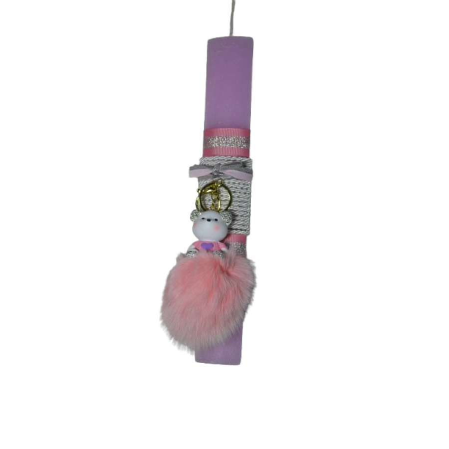 Χειροποίητη Αρωματική Λαμπάδα Με Μπρελόκ με Χνουδωτό Bear Pink (2026057)