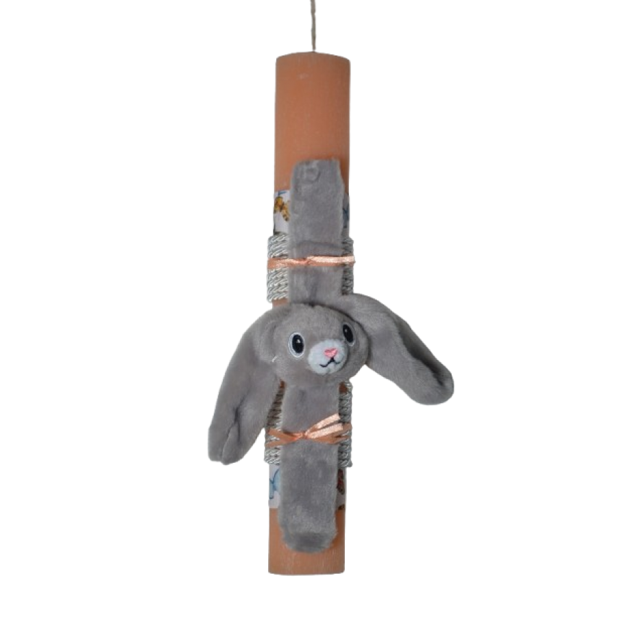 Χειροποίητη Αρωματική Λαμπάδα Με βραχιόλι Λούτρινο Κουνέλι Γκρι (2026082)