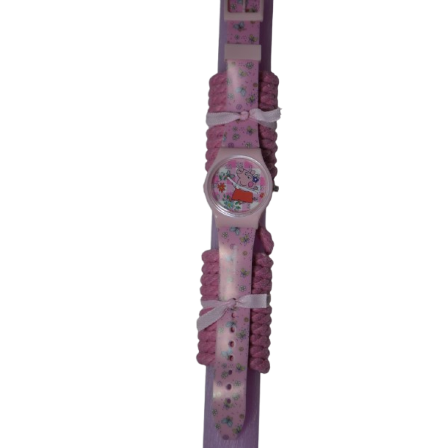 Χειροποίητη Αρωματική Λαμπάδα Με Παιδικό Ρολόι Ροζ Γουρουνάκι (2026090)