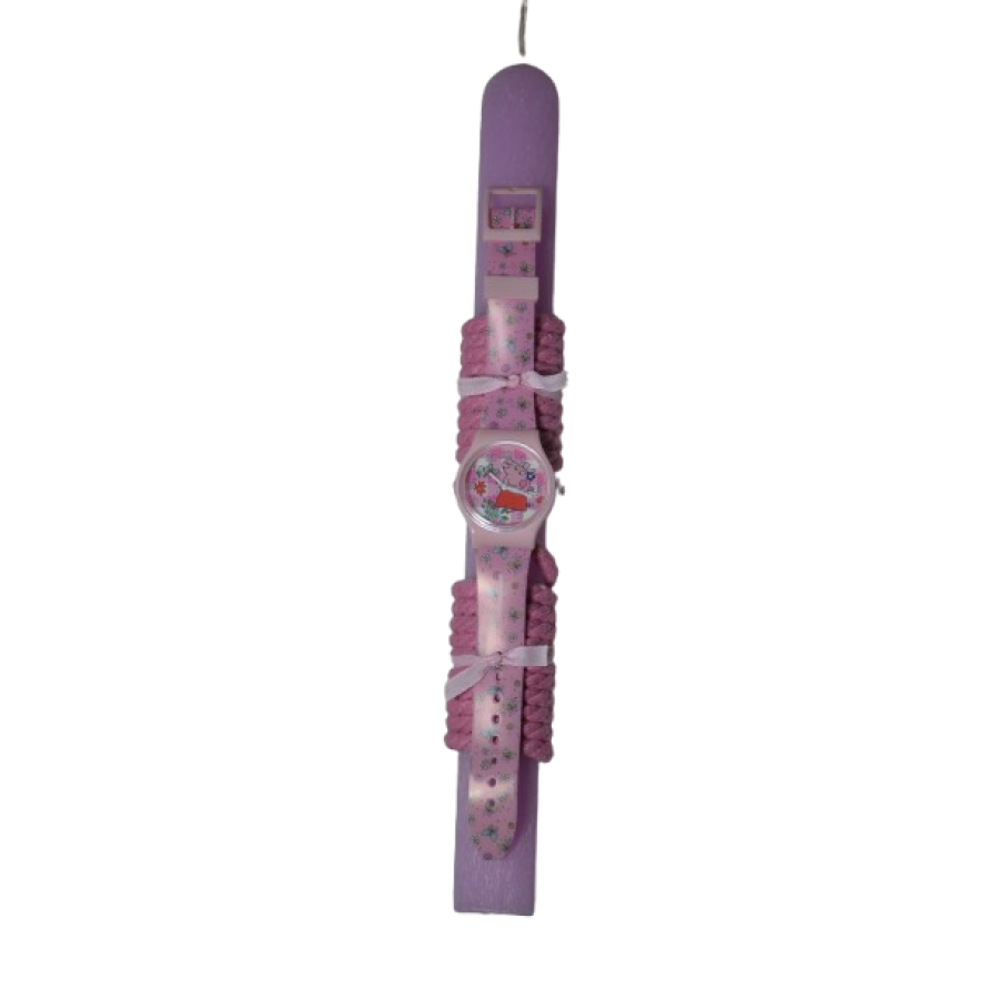 Χειροποίητη Αρωματική Λαμπάδα Με Παιδικό Ρολόι Ροζ Γουρουνάκι (2026090)