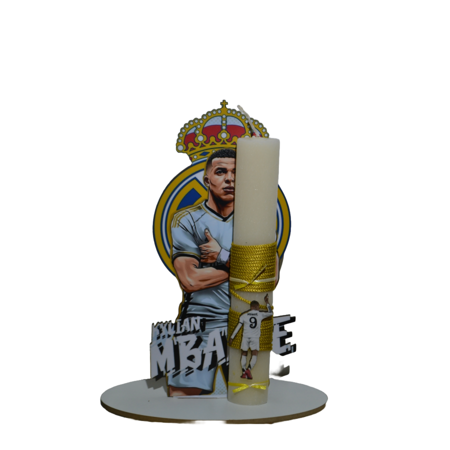 Χειροποίητη Αρωματική Λαμπάδα Με τον Mbappe σε ξύλινη Διακοσμητική Βάση (2026149) Χειροποίητη Αρωματική Λαμπάδα Με τον Mbappe σε ξύλινη Διακοσμητική Βάση (2026149)