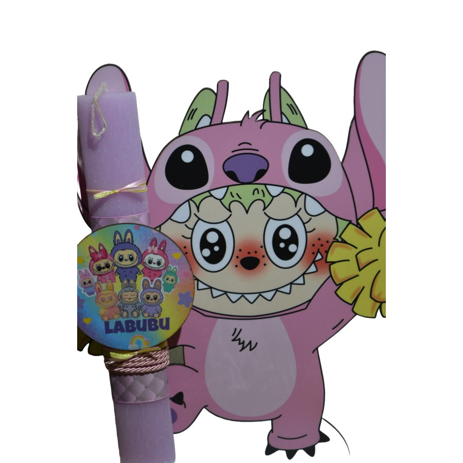 Χειροποίητη Αρωματική Λαμπάδα Με  onikuma Ροζ  σε ξύλινη Διακοσμητική Βάση (2026150)