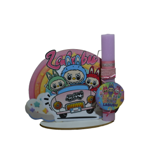 Χειροποίητη Αρωματική Λαμπάδα Με  onikuma ουράνιο τόξο σε ξύλινη Διακοσμητική Βάση (2026151)