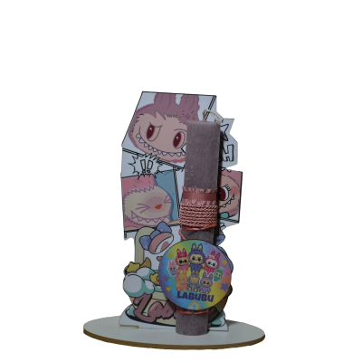 Χειροποίητη Αρωματική Λαμπάδα Με την onikuma ροζ  σε ξύλινη Διακοσμητική Βάση (2026154)