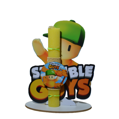 Χειροποίητη Αρωματική Λαμπάδα Με τον stumble guy σε ξύλινη Διακοσμητική Βάση (2026157)