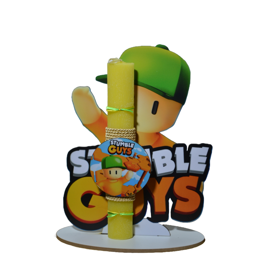 Χειροποίητη Αρωματική Λαμπάδα Με τον stumble guy σε ξύλινη Διακοσμητική Βάση (2026157)