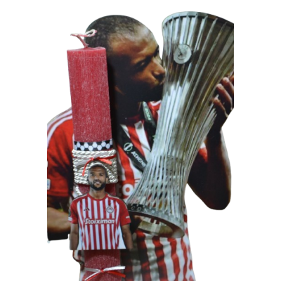 Χειροποίητη Αρωματική Λαμπάδα Με τον μαροκινό σκόρερ  σε ξύλινη Διακοσμητική Βάση (2026164)