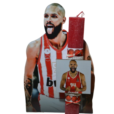 Χειροποίητη Αρωματική Λαμπάδα Με τον κόκκινο σκόρερ  σε ξύλινη Διακοσμητική Βάση (2026165)