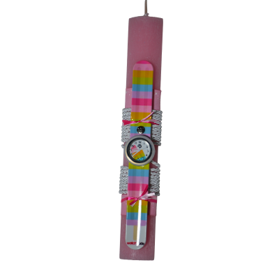 Χειροποίητη Αρωματική Λαμπάδα Με Παιδικό Ρολόι Ροζ (2026221)