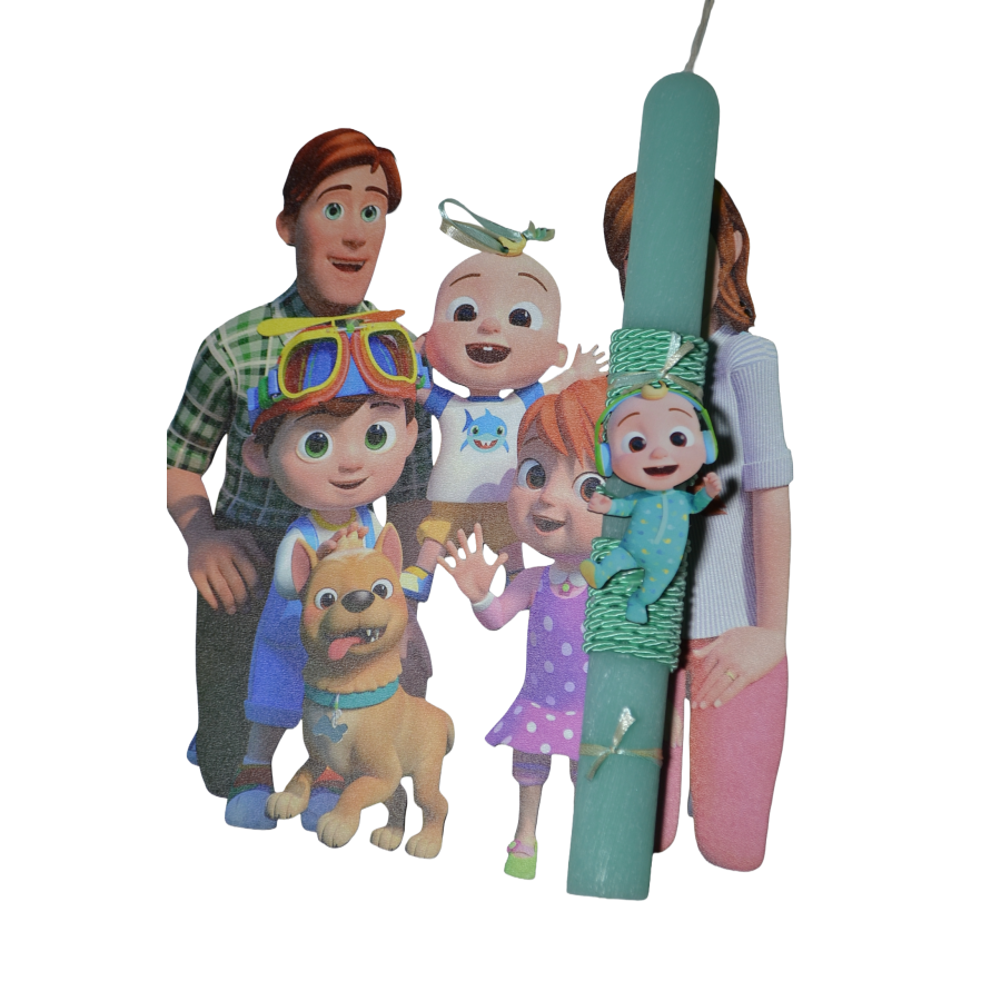 Χειροποίητη Αρωματική Λαμπάδα Με τον Baby Shark σε ξύλινη Διακοσμητική Βάση (2026247)