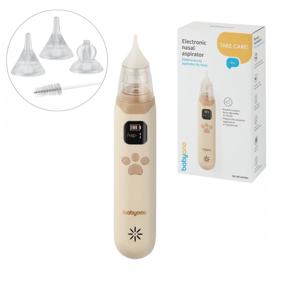 BabyOno: Ηλεκτρικός ρινικός αποφρακτήρας μύτης- 3 επίπεδα έντασης & αθόρυβη λειτουργία Beige (BN1470)