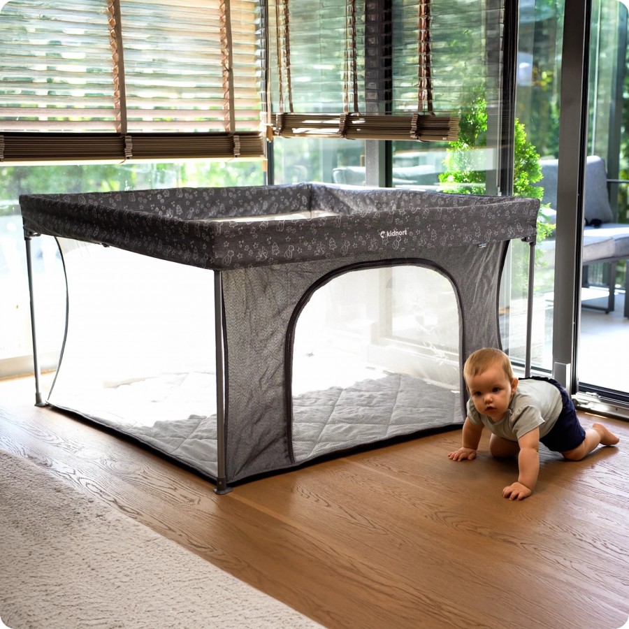 Kidnort Πτυσσόμενο Πάρκο για μωρά ορθογώνιο 126×126 Playzen Grey (KID000078)
