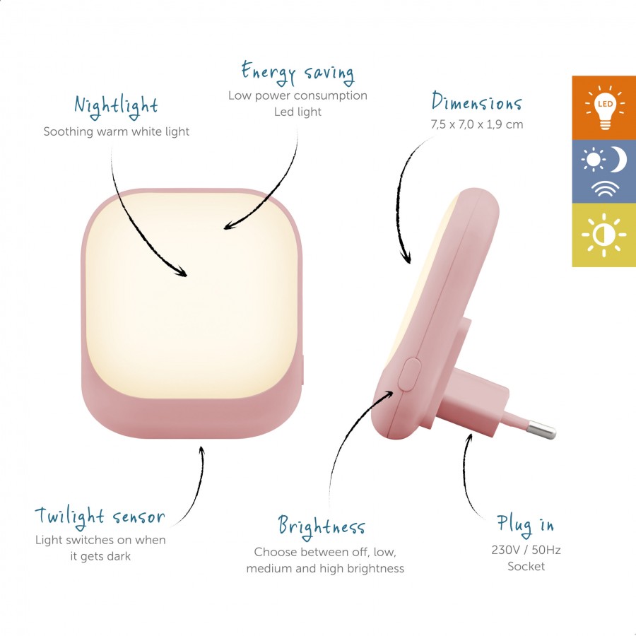ZAZU Socket Light Φωτάκι Πρίζας Led με Αισθητήρα Νυκτός Ροζ (ZA-SOCKET-03)