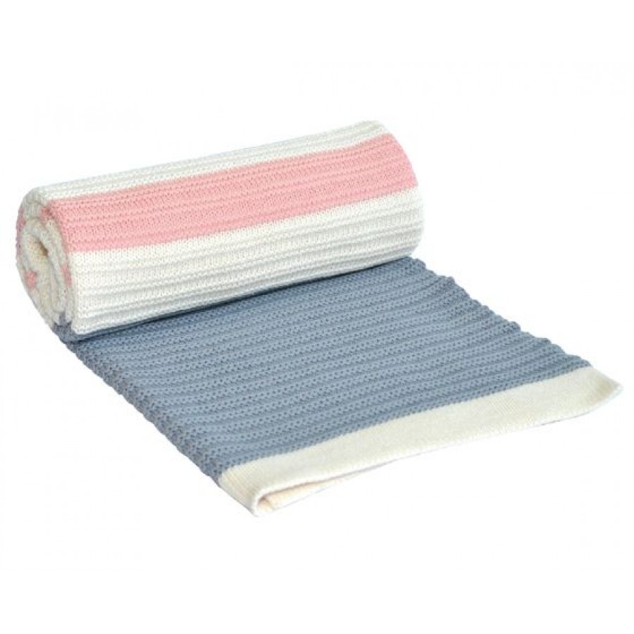 Kikka Boo  Κουβέρτα Πλεκτή Βαμβακερή Stripes 70x100cm Llight Blue-Pink (31103010023)