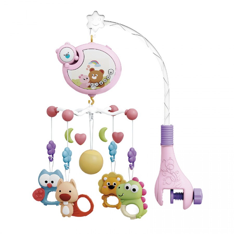 Bebestars μουσικό περιστρεφόμενο cartoon Bear pink με προβολέα (860-140)