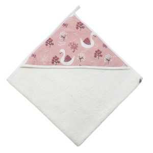 Bunnybebe Βρεφική μπέρτα με κουκούλα (75 X 75)  Swan (886-SWAN-ΡΟΖ)