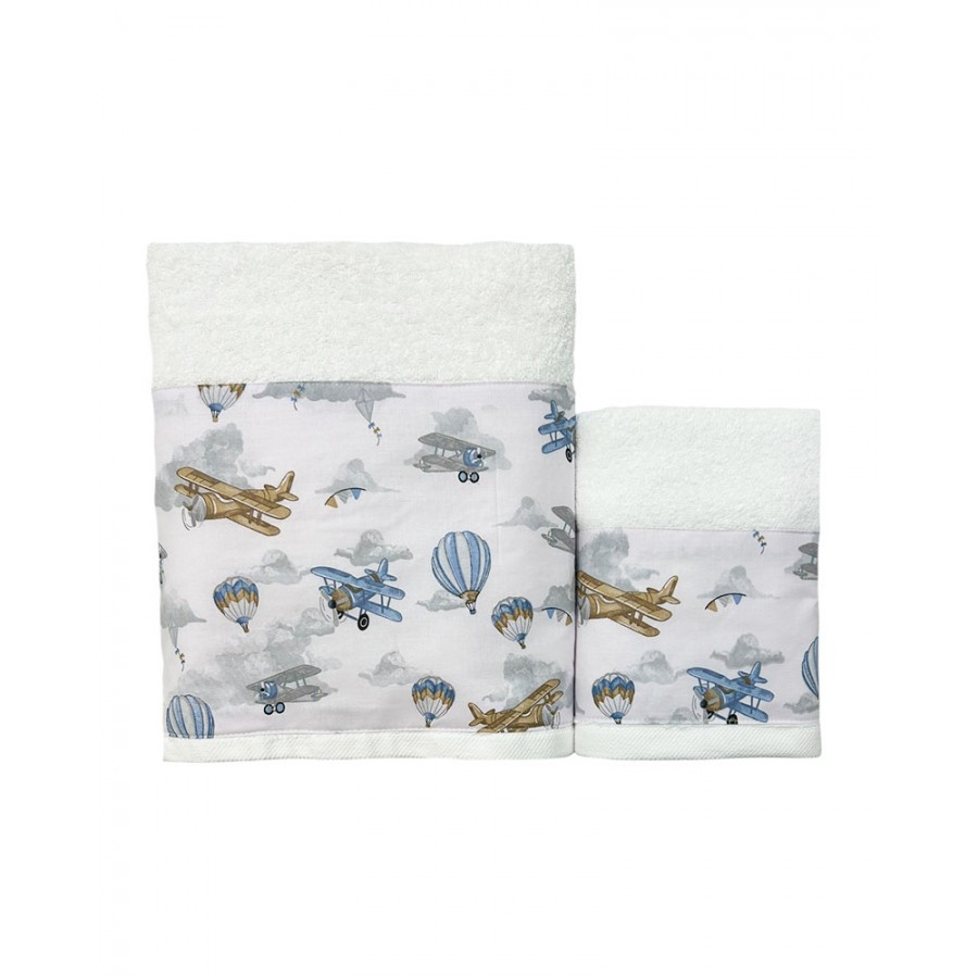 BunnyBebe Βρεφικές Πετσέτες Σετ 2 τεμαχίων (50×90, 70×140), 500gsm Planes (994-PLANES)